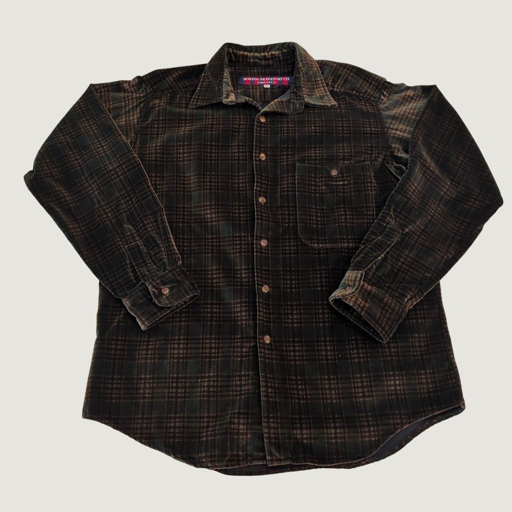 Vintage 90's Boston Prepatory Co. Men's Lined Velour Plaid Shacket Made In USA